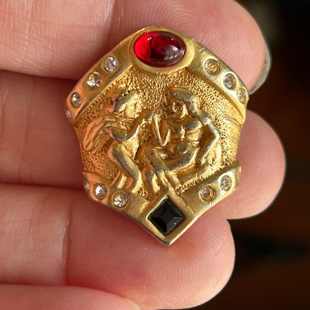 Vintage SeidenGang Sterling Vermeil Classical Relief Enhancer Pendant Ruby